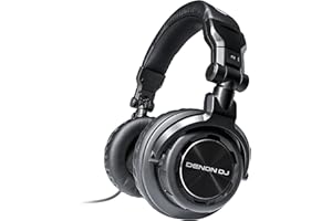 Denon DJ HP1100 - Cuffie con filo over ear DJ per registrazione, monitoraggio e mix professionali su console DJ, mixer DJ, con adattatore e custodia