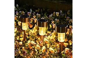 Solpex Lot de 12 lampes solaires pour allée extérieure, lumières LED pour jardin, paysage, terrasse, pelouse, cour, allée, blanc chaud (acier inoxydable)