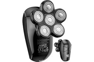Rasoio testa calva, Kibiy 5 in 1 rasa capelli uomo a zero con 6 testine rotanti, impermeabile al 100%, Kit completo per la cura di barba, naso e rasoio testa calva zero assoluto, ricarica USB tipo C