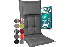 gardisun Gartenstuhlauflagen Hochlehner mit Kopfteil I Extra Dicke Sitzauflagen I Made in Europe I Ideale Polsterauflagen für Hochlehner I Auflagen mit extra hoher Lichtechtheit I 2er Set I Grau