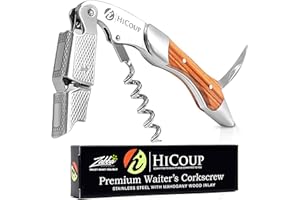 HICOUP KITCHENWARE Cavatappi di HiCoup - Cavatappi, apribottiglie e tagliacapsule professionale tutto in uno, in Legno di Mahogany, la scelta preferita di sommelier, camerieri e baristi in tutto il mondo