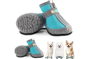 Hcpet Pfotenschutz Hundestiefel, Breathable Hundeschuhe mit Reflektierenden Riemen, Welpenschuhe für Kleine Hunde im Freien, rutschfeste Sohle Hundeschnee Stiefel, 4 Stück