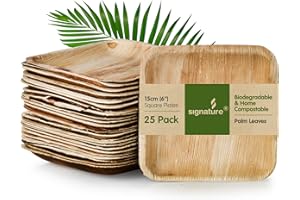 Signature Packaging - Disposable Palm Leaf Plates - Sturdy, Medium Square Plates - 15cm, 25 Pack