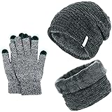 TedGem Cappello Uomo Invernali in Maglia con Sciarpa, Berretto Uomo in Maglia per Inverno Caldo Cappello Beanie con Sciarpa