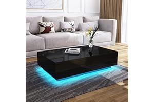SHDFFHZ Coffee Table, Centre Table Tea Table for Living Room, Black Gloss Coffee Table with LED Lights, Rectangle Side End Table with 4 Drawers for Home Office Furniture