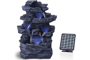 VATCH Fontaine de Jardin solaire pour intérieur et extérieur avec éclairage LED - Véritable Cascade Rock Fontaine de Jardin Vintage Grande pour décoration de Jardin extérieur - Décoration de bassin