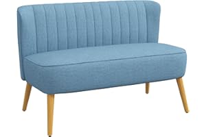 ‎HOMCOM HOMCOM Sofa 2 Sitzer Couch, Kleine Loveseat mit Leinen-Optik Modern Polstersofa für Wohnzimmer, Schlafzimmer, kleinen Raum, Blau 117 x 56,5 x 77 cm