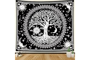 ACEMOOW Tapestry Wall Hanging, Sun Moon Star Astrology, Black White Psychedelic Decorations Kit with Clips, Mystic Decoration Tapestries Kits for Home Bedroom Aesthetic, Living Room, Dorm 150x130cm