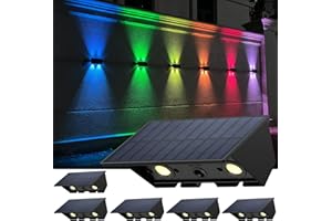 IIRARA Lampe Solaire Jardin, Blanc et RVB Applique Solaire Exterieur Haut & Bas Lampe Solaire Murale Extérieur Étanche 6 Articles Lampe Solaire de Clôture 120 Lumens pour Cour, Pont et Escalier