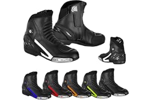 REXTEK Motorbike Boots Motorcycle Shoes Racing Stylist Ankle Boot Motorcycle Off Road Touring Shoes Waterproof Armoured for Mens Boys Bikers - Black White Size UK -5