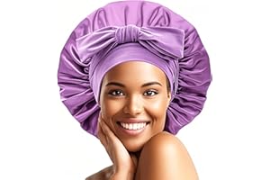 Drokenle Satin Bonnet Silk Bonnet for Sleeping Women Hair Night Sleep Cap Satin Bonnets with Tie Band Large Size Hair Cap for Thick Curly Hair Braid (Purple)