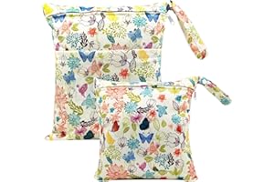 FenFang Sac à Couches, Sac Couches Lavables, 2 PCS Wetbag à Fermeture Eclair Etanche Réutilisable Double Fermeture Sachet à Langer pour Bébé Plage Piscine Garderie Eclair (Jaune)