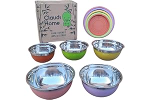 Claudi Home Ensemble 5 Bols/Saladiers Acier INOX Couleurs (18/20/22/24/26 cm)