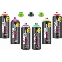 Montana Sprühdosen Set - 3x Schwarz + 3x Weiß Matt, 400ml, Nitro-Acryl Lack Für Hobby & Handwerk