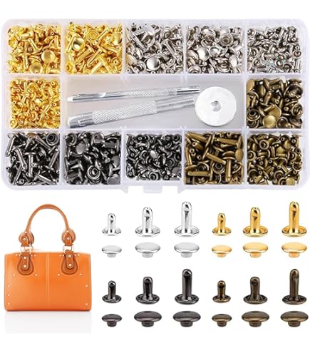 100 Sets Leren Klinknagels 8x6 Mm Mat Zwart - Incl. 3 Installatiegereedschappen