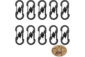 TASSFROO 10 Pieza S Forma Mosquetón Pequeño, Mosquetones en Forma de S Clip De Bloqueo De Acero Inoxidable para Amarrar Agua Paraguas Mochilas Senderismo y Viajes, Fácil de Usar y Seguros Negro