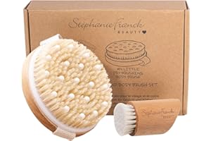Stephanie Franck Beauty Lot de brosses sèches – Brosse pour le corps et le visage en poils naturels pour le brossage à sec, exfoliant, cellulite et drainage lymphatique – Cadeau Nöel de bien-être