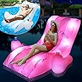 Sinbyuer Inflatable Pool Float Recliner Chair with Color Changing Light, Water Floats for Adult Pool Float Lounger Solar Powered, Pool Floating Chair with Cup Holder, Pool Rafts Beach Pool Float Chair