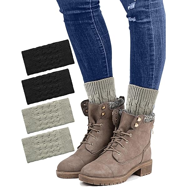 2 Paires De Guêtres Chaussettes En Acrylique - Noir Et Kaki, Pour Bottes, Jeans, Style Automne-hiver