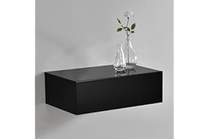 [en.casa] Mensola da Parete con Cassetto Integrato Comodino Sospeso Mobiletto Salvaspazio per Camera da Letto Ingresso Soggiorno 46x30x15 cm Design Minimalista - Nero Lucido