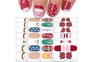 GEBETTER 4 Sheets Christmas Full Wraps Nail Stickers Nail Polish Sticker Christmas Self-Adhesive Nail Art Decals Manicure Nail Tips DIY Nail Decorations for Women Girls Christmas Nail Art Design