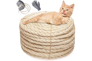 Homewit Jute Rope Hemp Rope, 8mm x 25M Natural Sisal Rope and Thick Jute Twine with a Pair of Gloves for Cat Scratching Posts, Gardening Bundling, Crafts, Home Decors