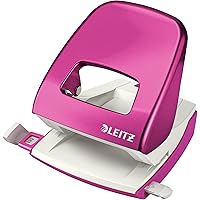 Leitz 50082023 Locher (30 Blatt, Anschlagschiene mit Formatvorgaben, Metall, Blisterverpackung, WOW) metallic pink