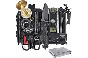 JEEBUU Survival Kit Notfall Survival Ausrüstung mit Camping Zubehör, Survival Outdoor Ausrüstung mit Taschenlampe Feuerstein für Camping Abenteuer Wandern, Personalisierte Geschenke für Vater Männer Papa