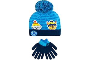 PAW PATROL Kinder Wintermütze und Handschuhe Set Chase and Rubble Blau One Size