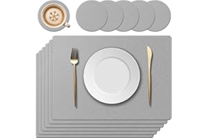 KERYCHIN Washable Silicone Placemat and Coaster, Heat Resistant 450 °F, Non-Slip and Waterproof, Easy to Clean for Dining Room, Kitchen, Hotel, 40 x 30 cm, 12 Pieces, Light Grey