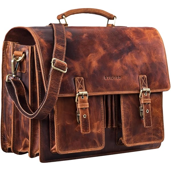 STILORD 'Dalton' Porte Document Cuir Bureau Conférencier A4 Vintage Cahier Organiseur Housse Ordinateur 13,3 Pouces Pour MacBooks Portfolio Cuir Véritable, Kara - Cognac, L, Mallette