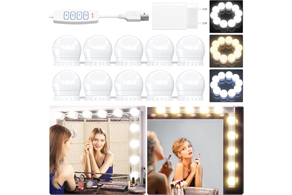 daphomeu LED Espejo Luz 3 Colores con adaptador, Luz de Maquillaje Regulable, Lámpara de Tocador, Regalo de Cumpleaños para Mujeres, Lámpara de Espejo para Espejo Cosmético