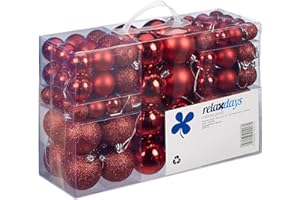 ‎RELAXDAYS Relaxdays Weihnachtskugeln, 100er Set, Weihnachtsdeko, matt, glänzend, glitzernd, Christbaumkugel ∅ 3, 4 & 6 cm, rot