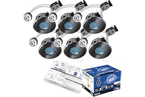 6X GU10 Bathroom IP65 Fixed Downlight Black Chrome Brite-R LED Spotlight Recessed Ceiling Fitting Die-Cast Aluminium IP65 Rated Halogen Compatible CE Approved Easy Install 2 Year Warranty No Bulb