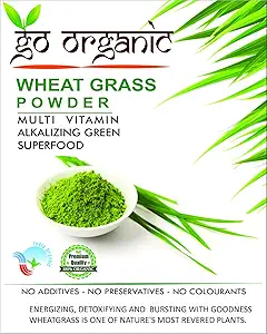 Go Organic Wheat Grass Powder Greens, Detox, Immune Support, Alkalize, Whole Leaf Powder, Vitamin K, Gluten Free, GMO Free, Kosher, Wheatgrass 150g