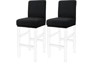 PiccoCasa Stretch & Removable Dining Chair Covers for Pub Counter, Set of 2 Bar Stool Covers with Elastic Bottom - Spandex Short Back Chair Covers Protector Black