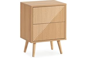 HOMN LIVING Mesita de Noche Telmo 2 cajones Color Roble, 40 cm (Ancho) 30 cm (Profundo) 55 cm (Altura)