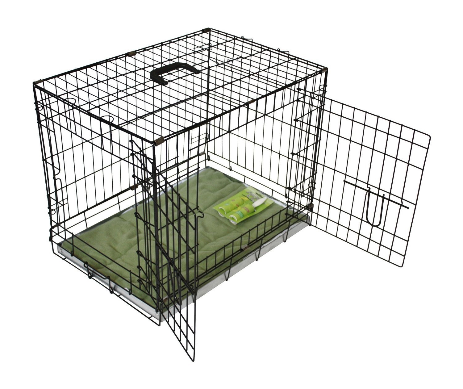 Bunny Business Metal Dog Crate 2 Doors with Bedding and Lint Rollers, XXL, 48inch, Black Dogs
