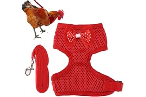 Atyhao Harnais et Laisse de Poulet, Corde de Traction de Poule Réglable à L'extérieur du Harnais de Marche avec Laisse pour Volaille Poule Poulet Canard[S Number-Rouge] Laisses