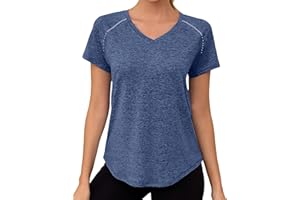Gyabnw Camiseta Deportiva Mujer de Manga Corta Camisetas de Cuello en V Mujer Ropa Deporte Secado Rápido Yoga Fitness Running Top Entrenamiento Atlético