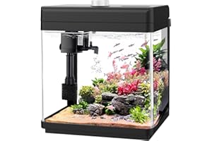AQQA 5L Aquarium Starter Kits,Nano Fish Tank with Filter and LED Light,Self Cleaning Glass Fish Tank Kit,8 Colors Adjustable Aquarium Tank,for Betta Shrimp Goldfish,Office Desktop Decoration Kids Room