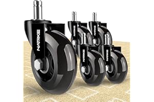 NATRKE Roulettes Chaise de Bureau, 11x22mm Roulettes de Rechange pour Fauteuil de Bureau 5 Pièces, Universelles Roues Pivotantes 360°Rotation Ultra Silencieuses pour Sols Durs et Tapis de Charge 250kg