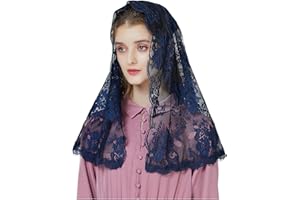 BEAUTELICATE Velo di Pizzo da Chiesa Donna Cattolica Mantilla Sciarpa Copricapo Foulard Velo Muliebre per Chiesa Messa In Latino Nero Blu V115