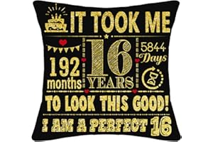 BOMMEX 16th Birthday Present Gifts for 16 Years Old Girls Boys Black Cushion Cover 18x18 Inch Daughter Son Granddaughter Grandson Sister Friend 16th Birthday Gifts(16th birthday)