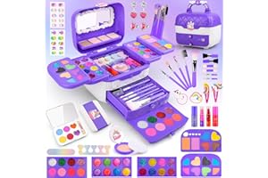Auney Kids Makeup Set, 80pc Washable Childrens Make Up Set for Girls Toys, Princess Games Toy Present, Christmas Birthday Gift for Little Girl Age 4-12 (Violet)