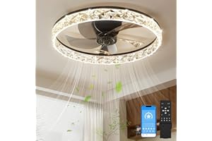 NIORSUN 50CM LED Ceiling Fan with Lights and Remote, Dimmable Low Profile Ceiling Fans, Flush Mount Ceiling Fan, Stepless Color Temperature Change and 6 Speeds（Black）