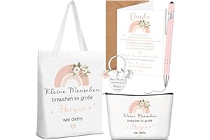 Xuniea Pack of 5 Thank You Gift for Teacher Teacher Childminder Cotton Bag Make Up Bag Key Ring Ballpoint Pen Thank You Card with Envelope Farewell Gift for Nursery, As shown in the picture