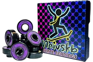 Naivskb Skateboard Bearings with Built-in Spacers 8 Pack, Six Ball 608 8mm Bearings Skateboards Longboards Cruisers Surfskates Quad Skates(Black Purple)