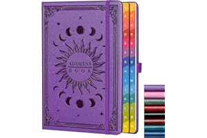 HWXBEN Carnet d'adresses avec onglets alphabétiques colorés (21,3 x 14,5 cm) – Organiseur de contacts à couverture rigide pour mots de passe de site Web, téléphone, licence de logiciel et informations