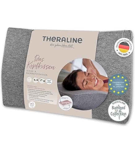 Theraline Ergonomisch kussen voor kinderen vanaf 2 jaar, nekkussen, vulling van traagschuim en parels, gepatenteerd, voor een gezonde slaap, kussensloop